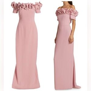 CATHERINE REGEHR Off shoulder Gown with floral detail applique Soft Pink Dress